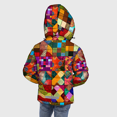 Зимняя куртка для мальчика Лоскутное шитье, пэчворк из нейросети / 3D-Красный – фото 4