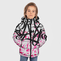 Куртка зимняя для мальчика Черно-розовая каллиграфия, цвет: 3D-красный — фото 2
