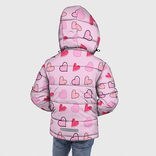 Зимняя куртка для мальчика Валентинки на нежно-розовом фоне / 3D-Черный – фото 4