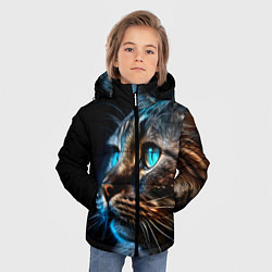Куртка зимняя для мальчика Кот с неоновыми глазами, цвет: 3D-черный — фото 2