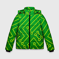 Зимняя куртка для мальчика Технический зелёный паттерн с жёлтыми лучами