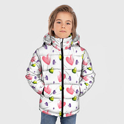 Куртка зимняя для мальчика Акварельные сердечки - паттерн, цвет: 3D-светло-серый — фото 2