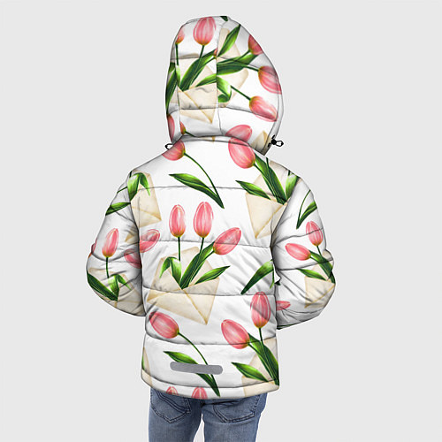 Зимняя куртка для мальчика Тюльпаны в конвертах - паттерн / 3D-Светло-серый – фото 4