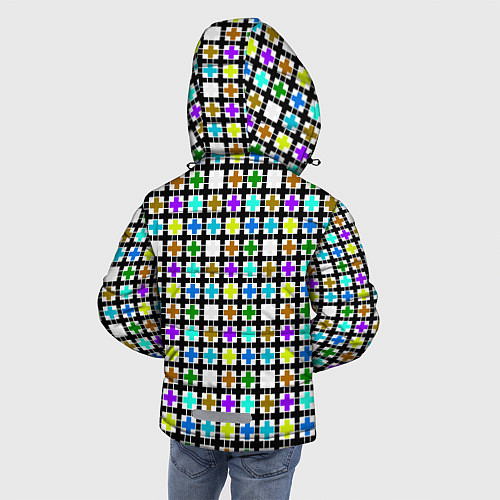 Зимняя куртка для мальчика Геометрический узор в клетку разноцветный / 3D-Красный – фото 4