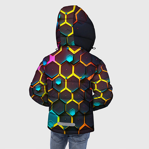 Зимняя куртка для мальчика Неоновые абстрактные соты / 3D-Черный – фото 4
