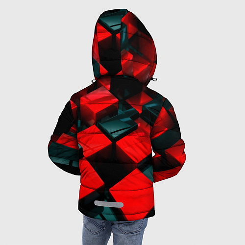 Зимняя куртка для мальчика Кубы геометрии красный и чёрный / 3D-Черный – фото 4