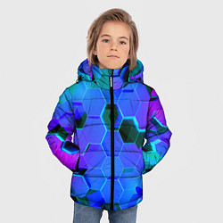 Куртка зимняя для мальчика Неоновые соты - модный паттерн, цвет: 3D-светло-серый — фото 2