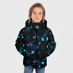 Куртка зимняя для мальчика Светящиеся неоновые квадраты, цвет: 3D-черный — фото 2