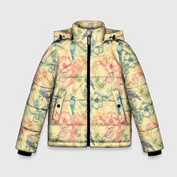 Куртка зимняя для мальчика Птицы и цветы, цвет: 3D-светло-серый