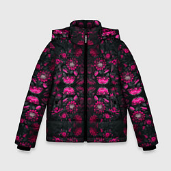Куртка зимняя для мальчика Ярко-розовые неоновые лилии, цвет: 3D-черный