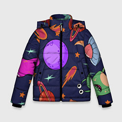 Куртка зимняя для мальчика Космический арт планеты, цвет: 3D-черный