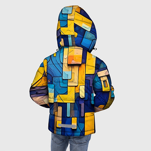 Зимняя куртка для мальчика Синие и жёлтые фигуры / 3D-Черный – фото 4