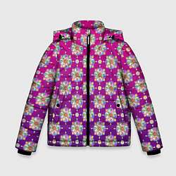 Куртка зимняя для мальчика Абстрактные разноцветные узоры на пурпурно-фиолето, цвет: 3D-черный