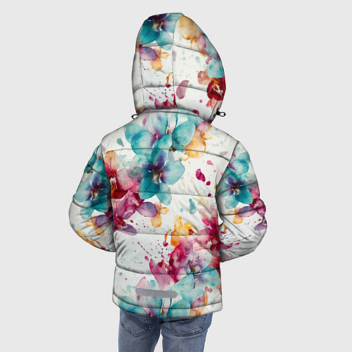 Зимняя куртка для мальчика Орхидеи акварельные брызги - паттерн / 3D-Светло-серый – фото 4