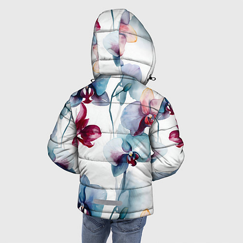 Зимняя куртка для мальчика Голубая орхидея акварель - паттерн / 3D-Черный – фото 4