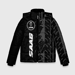 Куртка зимняя для мальчика Saab speed на темном фоне со следами шин: по-верти, цвет: 3D-черный