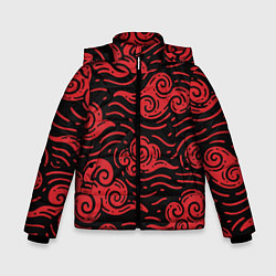 Куртка зимняя для мальчика Японский орнамент - красные облака, цвет: 3D-красный