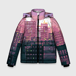 Зимняя куртка для мальчика Пиксельный пейзаж города - закат