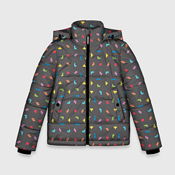 Куртка зимняя для мальчика Блоки Тетрис на сером фоне, цвет: 3D-светло-серый