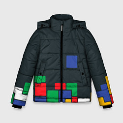 Куртка зимняя для мальчика Падающий блок тетрис, цвет: 3D-черный