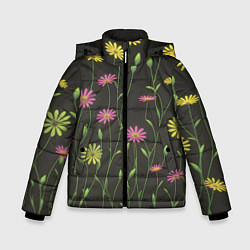 Зимняя куртка для мальчика Полевые цветочки на темном фоне