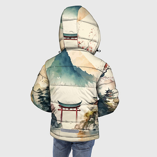 Зимняя куртка для мальчика Японский пейзаж - акварель / 3D-Красный – фото 4