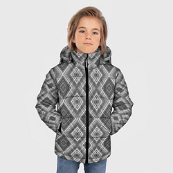 Куртка зимняя для мальчика Геометрический узор черно белые ромбы, цвет: 3D-светло-серый — фото 2