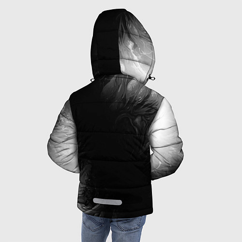 Зимняя куртка для мальчика Skyrim glitch на темном фоне: надпись, символ / 3D-Черный – фото 4
