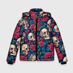 Куртка зимняя для мальчика Черепа и красные розы, цвет: 3D-черный