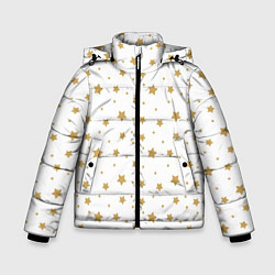 Зимняя куртка для мальчика Бежевые звездочки на белом фоне