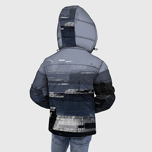 Зимняя куртка для мальчика Тёмный металлический город будущего / 3D-Светло-серый – фото 4