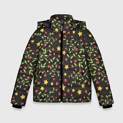 Куртка зимняя для мальчика Листочки и звёзды, цвет: 3D-черный