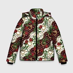 Куртка зимняя для мальчика Романтика - сердечки и розы, цвет: 3D-светло-серый