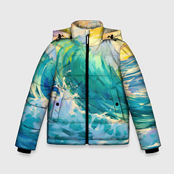 Куртка зимняя для мальчика Нарисованные волны моря, цвет: 3D-черный