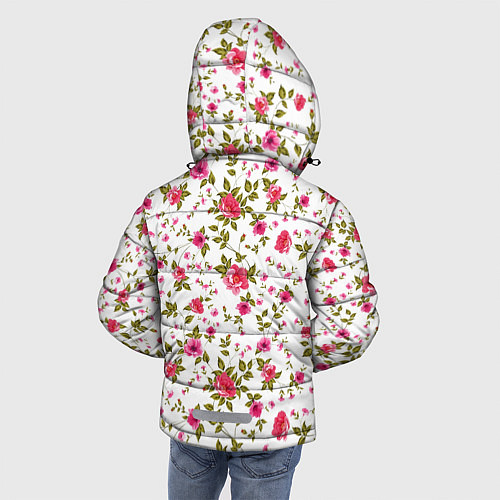 Зимняя куртка для мальчика Розовые цветы на белом фоне / 3D-Светло-серый – фото 4
