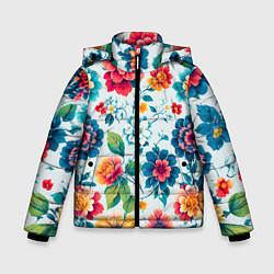 Куртка зимняя для мальчика Цветочный узор красивый, цвет: 3D-красный