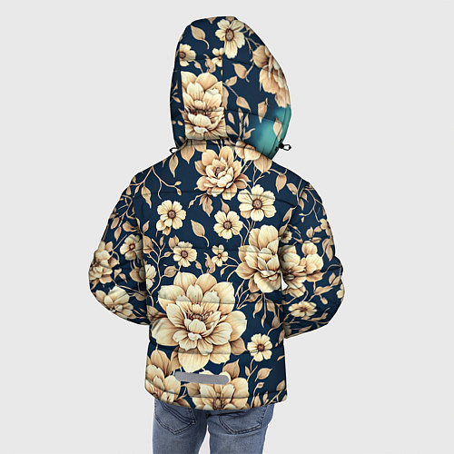 Зимняя куртка для мальчика Золотые цветы узор / 3D-Черный – фото 4