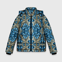 Куртка зимняя для мальчика Сине-золотой цветочный узор, цвет: 3D-черный