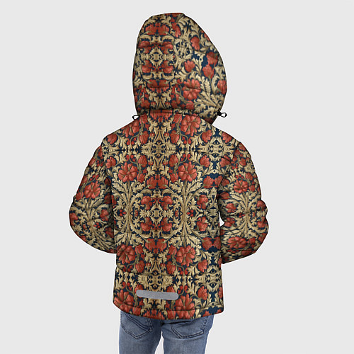 Зимняя куртка для мальчика Красно-золотой узор под хохлому / 3D-Черный – фото 4