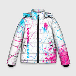 Куртка зимняя для мальчика Death Stranding neon gradient style: надпись, симв, цвет: 3D-черный