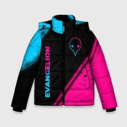 Куртка зимняя для мальчика Evangelion - neon gradient: надпись, символ, цвет: 3D-черный
