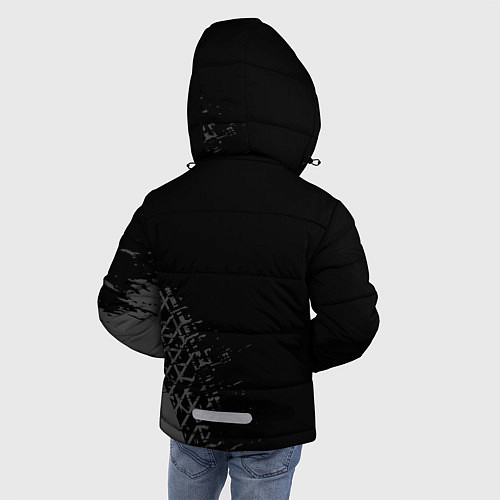 Зимняя куртка для мальчика Ford speed на темном фоне со следами шин: надпись, / 3D-Черный – фото 4