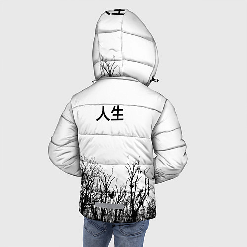 Зимняя куртка для мальчика С бабочкой на фоне японского иероглифа / 3D-Черный – фото 4
