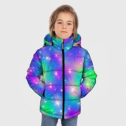Куртка зимняя для мальчика Яркий космос розово-синий с вкраплениями зеленого, цвет: 3D-черный — фото 2
