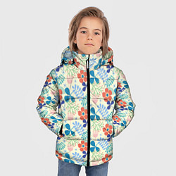 Куртка зимняя для мальчика Цветочки листочки, цвет: 3D-светло-серый — фото 2