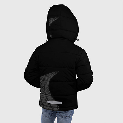 Зимняя куртка для мальчика Nissan speed на темном фоне со следами шин: надпис / 3D-Черный – фото 4