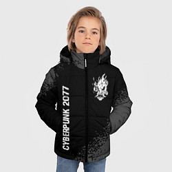 Куртка зимняя для мальчика Cyberpunk 2077 glitch на темном фоне: надпись, сим, цвет: 3D-черный — фото 2