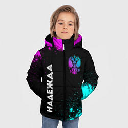 Куртка зимняя для мальчика Надежда и неоновый герб России: надпись, символ, цвет: 3D-черный — фото 2