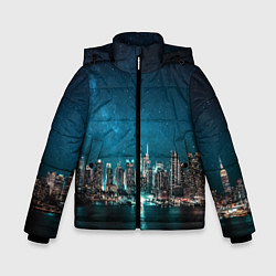 Куртка зимняя для мальчика Большой город в звездах, цвет: 3D-черный