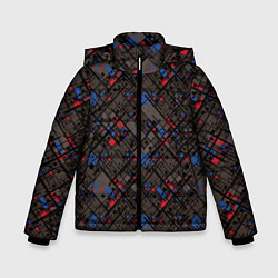 Куртка зимняя для мальчика Красные, синие, черные фигуры и линии на коричнево, цвет: 3D-черный